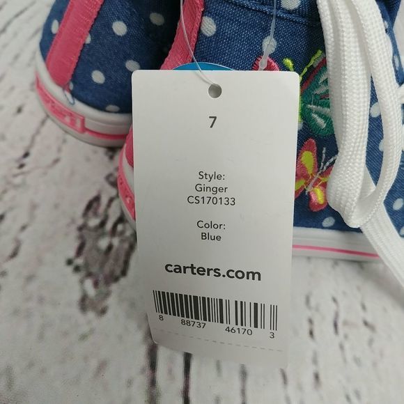 Carters Denim Blue Butterfly High‎ Top Sneakers - Picture 7 of 7